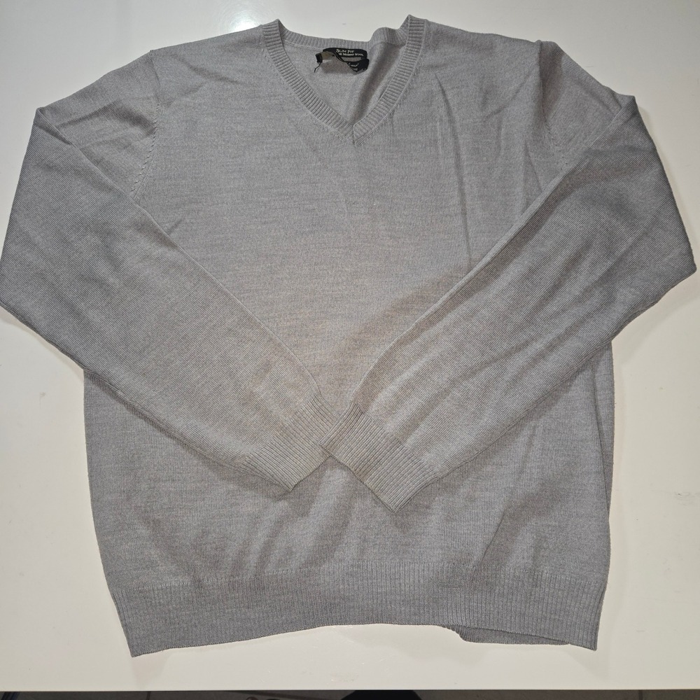Pronto Uomo Men's Slim Fit Extra Fine Merino Wool V-Neck Sweater Grey L Flawed